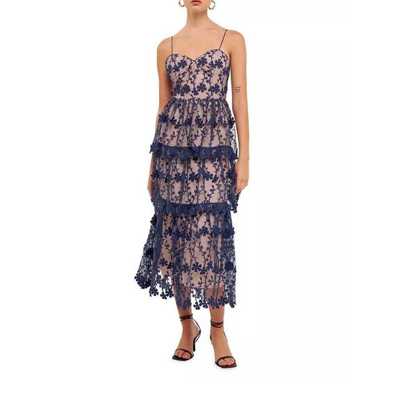 Anthropologie Endless Rose Woman CROCHET LAYERED MIDI DRESS, Size Small - Picture 1 of 15